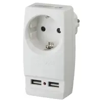 Адаптер с заземлением 1 гнездо 16А белый Китай ЭРА + 2xUSB (SP-1e-USB-W)