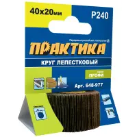 Круг лепестковый веерный с оправкой 40х20мм, P240, хвостовик 6 мм, серия Профи, ПРАКТИКА