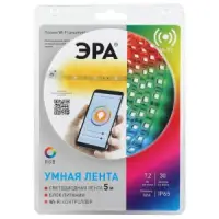 Лента светодиодная 12В 7,2Вт/м IP65 5м RGB комплект с Wifi контроллером ЭРА 5050-30-RGB-IP65-Wifi-5m