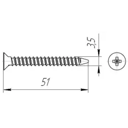 Саморезы пот/г по металлу (мелкая резьба) 3,5x51 оксид (уп 500шт) ведро №3