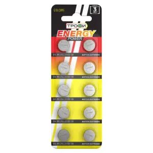 Элемент питания LR1130, LR54(G10) алкалиновый (уп. блистер 10шт) ТРОФИ ENERGY POWER Button Cell