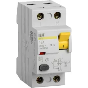 Выключатель автоматический диф. тока (УЗО) 2п ВД1-63 16А 3кА х-ка AC IEK MDV10-2-016-030