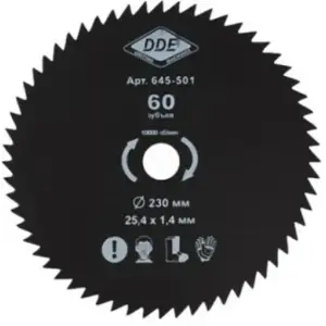 Диск для триммера DDE WOOD CUT 60 зубьев, 230 х 25,4 мм (толщина = 1,4 мм)