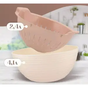 Дуршлаг-миска 2в1 Sugar&Spice Кардамон салатник 4,1 + вставка съемная сетка 2,4л, цвет шампань, пластик