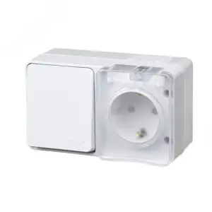 Блок ОП AtlasDesign PROFI IP54 (розетка одноместная 16А заземл. защ. шторки + одноклавишный выключатель 10А) белый SE ATN540170