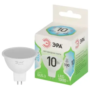 Лампа светодиодная 10Вт GU5.3 (MR16) 220В 4000K 1000Лм (яркий белый свет) ЭРА ,GREEN LINE LED MR16-10W-840-GU5.3 GL