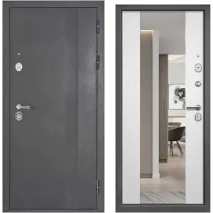 Дверь мет. СТАЛЬНЫЕ ДВЕРИ 9 см 860х2050 "ПР" Металл темное серебро антик-зеркало TD9-2 с фурн. и цил.
