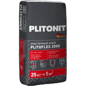 Клей плиточный PLITONIT PLITOFLEX 2500 эластичный БЕЛЫЙ 25 кг / класс С2 TЕ S1