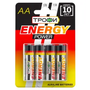 Элемент питания LR6(АА) алкалиновый (уп. блистер 4шт) ТРОФИ ENERGY POWER