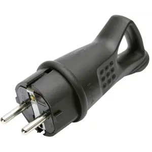 Вилка 16А 250В IP44 черная, с заземлением, угловая, каучук (RPG16-30-442) STEKKER