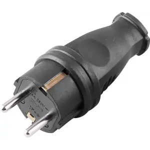 Вилка 16А 250В IP44 черная, с заземлением, прямая, каучук (RPG16-21-441) STEKKER