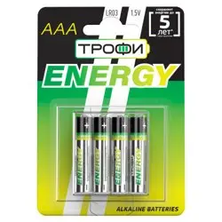 Элемент питания LR03(ААА) алкалиновый (уп. блистер 4шт) ТРОФИ ENERGY/ECO