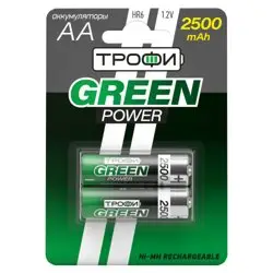 Аккумуляторная батарея HR6(АА) NiMH(никель-металлгидридные) 2500mAh (уп. блистер 2шт) Трофи GREEN POWER