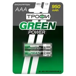 Аккумуляторная батарея HR03(ААА) NiMH(никель-металлгидридные ) 950mAh (уп. блитер 2шт) ТРОФИ GREEN POWER