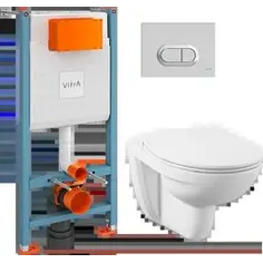 Комплект VITRA L-Box: унитаз S10 подвесной безободковый Spinflush с инсталляцией и с клавишей смывания хром