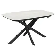 Стол Марсель-1С 140х90 (+32) (царга Чёрный/МДФ+PVC Чёрный/ Travertine Avorio) + нога №163 (чёрный)