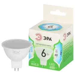 Лампа светодиодная 6Вт G5.3 220В 4000К 600Лм (белый) ЭРА, GREEN LINE LED MR16-6W-840-GU5.3 GL