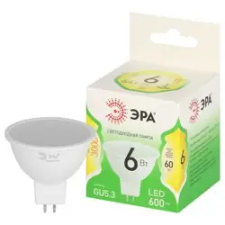 Лампа светодиодная 6Вт G5.3 220В 3000К 600Лм (теплый) ЭРА, GREEN LINE LED MR16-6W-830-GU5.3 GL